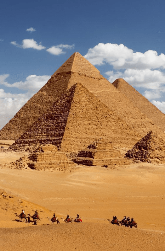 Group traveling in a scenic desert landscape